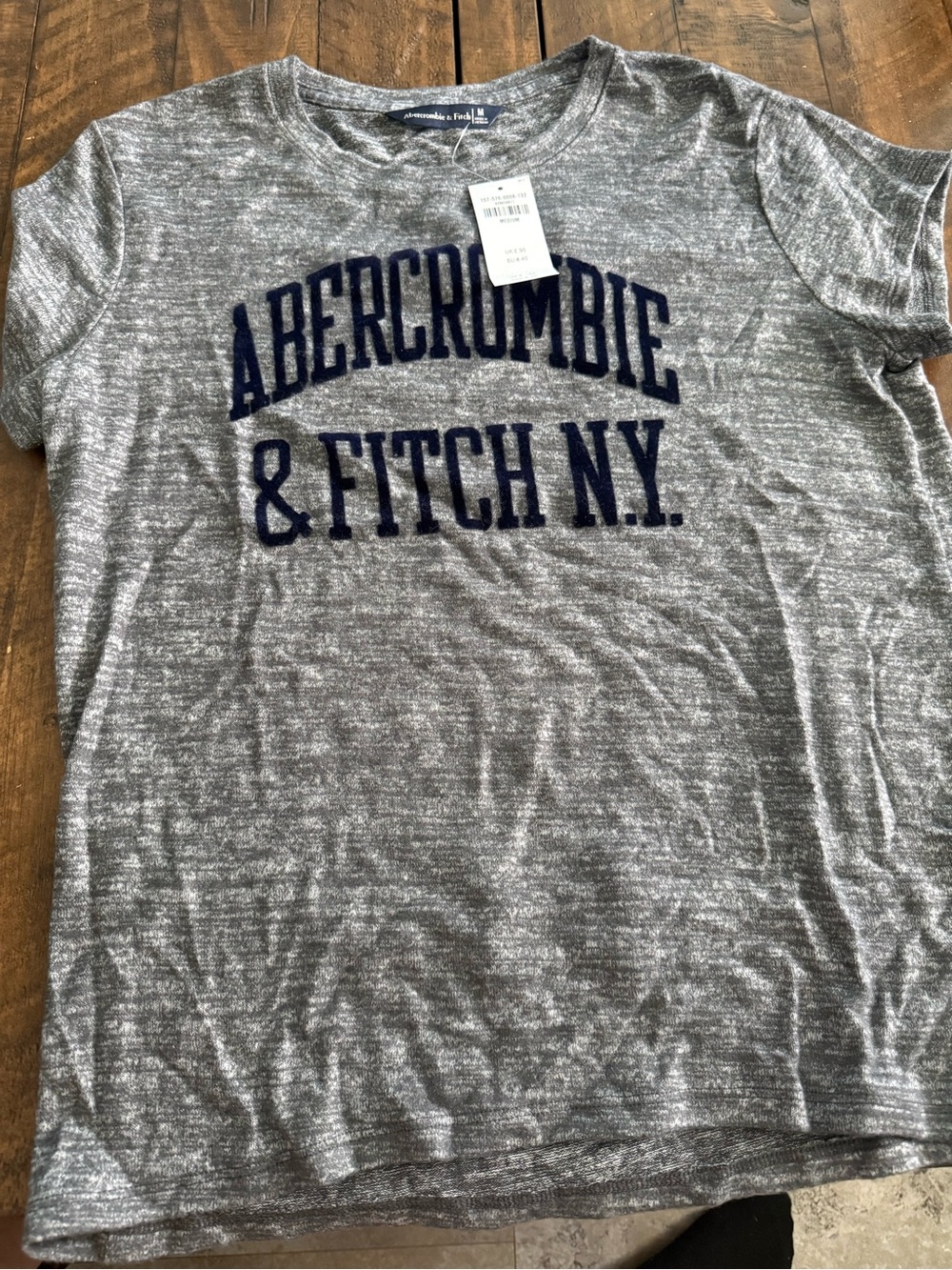 Abercrombie & Fitch Heather Gray Tee with Navy Appliqué